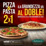 Promoción Italiannis Buen Fin 2020: 2×1 en pizzas y pastas a domicilio