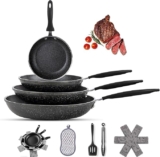 Juego de 4 sartenes de cocina de piedra antiadherente con accesorios bajan a un excelente precio