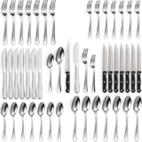 Juego de 48 Cubiertos de acero inoxidable con cuchillo para carne para 8 personas baja a un gran precio