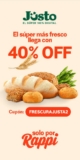 Cupón Jüsto de 40% de descuento en pedidos de supermercado por Rappi por introducción