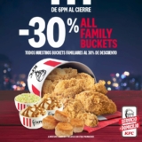 En KFC 30% de descuento en todos los buckets familiares de las 6:00 PM al cierre
