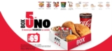 Promoción KFC Box 5 en 1: comidas + bebida + postre por $69 pesos