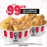 Promoción KFC: Compra 2 buckets o más y llévatelos a $99 cada uno