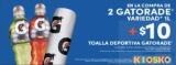 Promoción toalla deportiva Gatorade: Compra 2 Gatorades de 1L + $10 y canjea tu toalla en tiendas Kiosko
