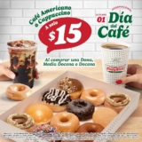 Promoción Krispy Kreme Día del Café: Americano o Cappuccino por solo $15 al comprar 1 o más donas hoy