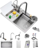 Fregadero de cocina de acero inoxidable con accesorios y mezcladora baja a un excelente precio