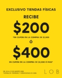 En LOB recibe un cupón de hasta $400 con tus compras