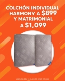 Promociones Temporada Naranja en colchones: Colchón Harmony individual a $899 y matrimonial a $1,099