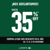 Promoción Lacoste El Buen Fin 2017: Hasta 35% de descuento