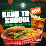 En McCarthy’s combo con hamburguesa, papas y refresco por sólo $89 de 1:00 a 5:00 PM