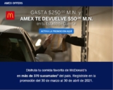 Promo McDonald’s de $50 de bonificación en consumos de $250 con American Express