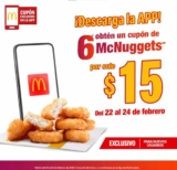 Cupón App McDonald’s 6 McNuggets a sólo $15 pesos para nuevos usuarios