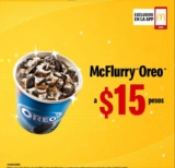 Cupón App McDonald’s McFlurry Oreo a $15 pesos sólo hoy 27 de junio de 16 a 20 horas