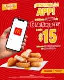 Cupón App McDonald’s 6 McNuggets a sólo $15 hoy 29 de septiembre de 4:00 a 8:00 PM