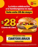 Cupón McDonald’s Día de la Hamburguesa de Cuarto de Libra a $28 el 28 de mayo