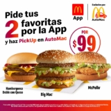 Cupón App McDonalds 2 hamburguesas participantes por $99 por AutoMac