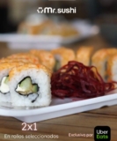 En Mr Sushi 2×1 en rollos seleccionados al pedir por Uber Eats de miércoles a sábado