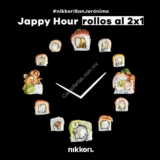 Jappy Hour Nikkori Sushi: 2×1 en rollos de lunes a jueves de 4:00 a 8:00 PM en sucursal san Jerónimo