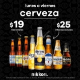 En Nikkori Sushi cervezas nacionales a $19 e internacionales a $25 de lunes a viernes