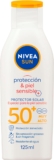 Protector solar para pieles sensibles Nivea Sun Protección & Piel Sensible FPS 50+ de 125 ml baja de precio