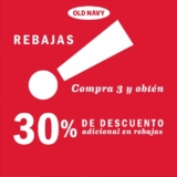 Promoción Old Navy: 30% de descuento adicional a lo ya rebajado en la compra de 3 prendas