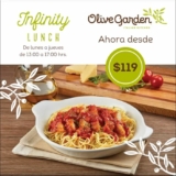Promoción Olive Garden Infinity Lunch 2020: platillos con sopa o ensalada y bebida ilimitadas desde $119