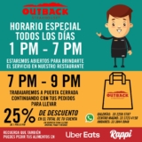 Promoción Outback de 25% de descuento en pedidos de comida para llevar