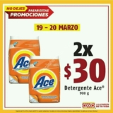 Promoción Oxxo de detergente Ace 900gr a 2x$30