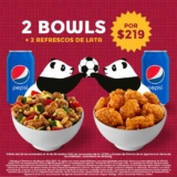 Promoción Mundialista Panda Express: 2 bowls + 2 refrescos por $219 por delivery