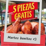 Promoción Pollo Pepe: 5 piezas de pollo gratis al comprar 10 piezas los martes