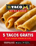 Promoción Pollo Pepe Día del Taco: 5 tacos gratis en compras a partir de $199