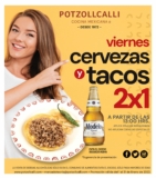Promoción Potzollcalli Viernes 2×1 en tacos y cervezas continúa el 2022