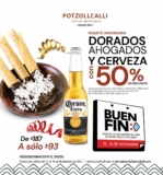 Potzollcalli Buen Fin 2021: Paquete tacos dorados ahogados + cervezas a mitad de precio