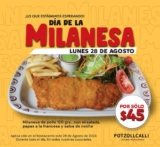 Promoción Potzollcalli Día de la Milanesa: Milanesa de pollo con ensalada y papas a la francesa a sólo $45