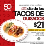 Promoción Potzollcalli Aniversario: Orden de 3 tacos de guisado a $21 sólo hoy