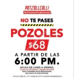 Promoción Potzollcalli de todos los pozoles medianos a $68 después de las 6pm