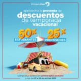 Descuentos vacaciones de Verano 2022 Primera Plus: 50% a estudiantes y 25% a profesores