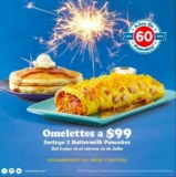 Promoción IHop 60 Aniversario: omelette + 2 pancakes por $99
