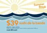 Promoción Moshi Moshi Summer Break: rollos de banda a $39 y tragos dobles de lunes a viernes desde las 5:00 PM