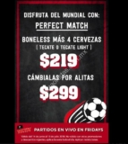 Promoción TGI Fridays Mundial Rusia 2018: Orden de boneless + 4 cervezas por $219 y más