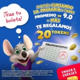 Promoción de Verano Chuck E. Cheese’s México: 20 tokens de regalo si tuviste promedio de 9 o más