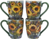 Juego de 4 Tazas de cerámica con diseño de girasoles baja de precio