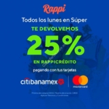 En Rappi 25% de bonificación en supermercado los lunes al pagar con tarjetas Citi Banamex