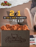 2×1 en Rebel Wings en todo el menú de alimentos en servicio para llevar