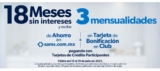 Promoción Sams Club 18 meses sin intereses + 3 de bonificación este fin de semana