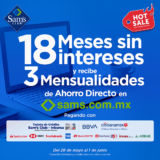 Promoción Sams Club Hot Sale 2020: 18 meses sin intereses + 3 de bonificación del 28 de mayo al 1 de junio