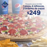 Nuevo paquete Familiar en Sams Café: Pizza familiar + 4 refrescos + 2 órdenes de papas por $249