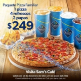 Promociones Sams Club Sams Café: Paquete familiar pizza a $249, panini + café a $75 y más