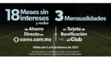 Promo Sam’s Club de 18 meses sin intereses + 3 de bonificación del 5 al 8 de febrero 2021