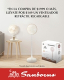 En Sanborns llévate un ventilador retráctil recargable a sólo $149 al comprar $1,999 o más